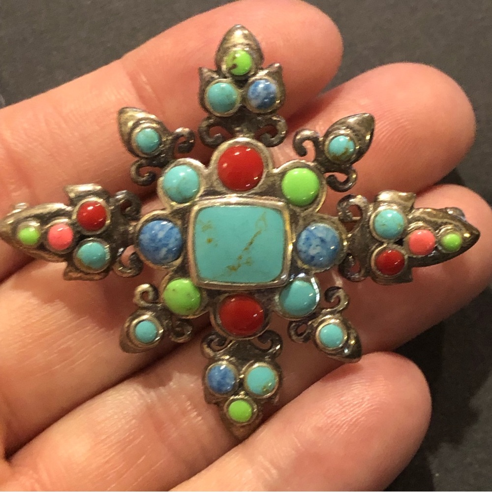 Sterling silver and precious stone pin